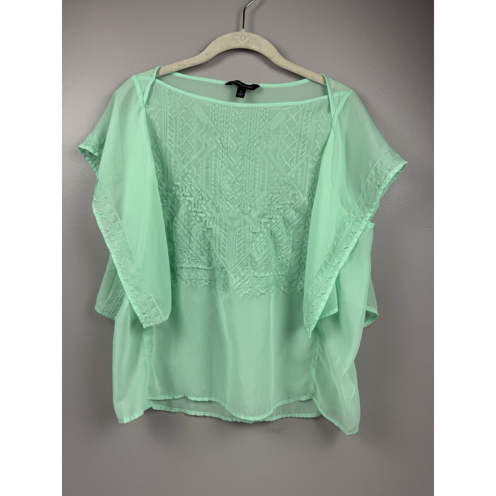 Banana Republic Women's Embroidered Sheer Blouse Mint Green Small